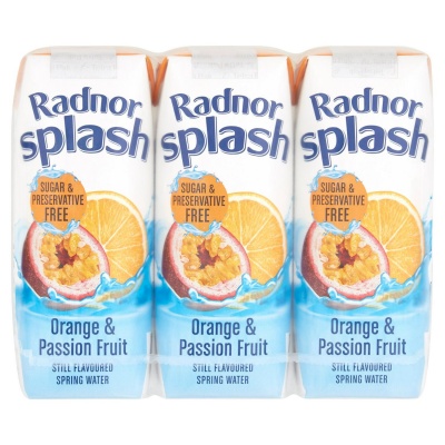 Radnor Splash Orange & Passion Fruit Flavoured Water 3x 250ml RRP 95p CLEARANCE XL 59p or 2 for 1